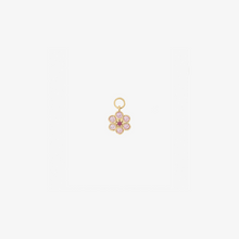 Charger l'image dans la visionneuse de la galerie, charm miniflower 1 rose en or jaune 18 carats, saphirs roses et rubis face