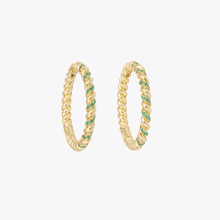 Cargar imagen en el visor de la Galería, Créoles twistés, or jaune 18 carats, émeraudes, face