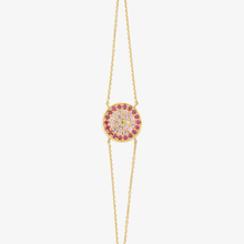 Load image into Gallery viewer, Yellowstone Bracelet 1 Rouge, or jaune 18 carats, rubis, saphirs violets, saphirs roses, saphir jaune, face
