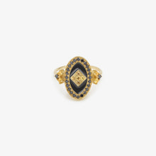 Load image into Gallery viewer, Bague Athéna 3 jaune or jaune, émail noir, diamants noirs et saphirs jaunes face