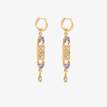 Load image into Gallery viewer, Boucles d’oreilles Ava or jaune, saphirs roses, jaunes, bleus profil