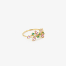 Charger l'image dans la visionneuse de la galerie, Camélia Bague 1 Pivoine, tsavorites, saphirs roses, diamants blancs, profil