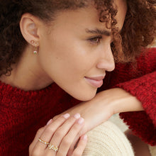 Load image into Gallery viewer, Charm Luciole rose or jaune 18 carats rubis, saphirs roses et émeraude porté