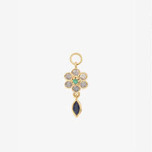 Load image into Gallery viewer, Charm miniflower 2 bleu en or jaune 18 carats, émeraude, diamants et saphir bleu face