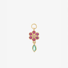 Load image into Gallery viewer, Charm miniflower 2 rouge en or jaune 18 carats, émeraude, rubis et saphir rose face