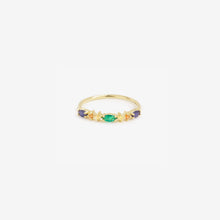 Load image into Gallery viewer, Bague Gaia 3 Verte avec saphir bleu, cognac, jaune et émeraude face