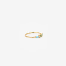 Load image into Gallery viewer, Bague Gaia 6 turquoise or jaune, diamants salt and pepper, turquoises et émeraude profil