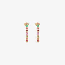 Load image into Gallery viewer, Boucles d'oreilles créoles Gaia or jaune, saphirs, rubis et émeraudes face