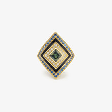 Load image into Gallery viewer, Ginger bague 3 forêt, émail, saphirs, diamants salt & pepper, face