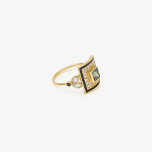 Load image into Gallery viewer, Ginger bague 5 forêt, émail, saphir, diamants salt & pepper, diamants noirs, profil