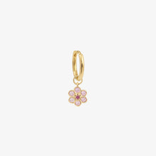 Charger l'image dans la visionneuse de la galerie, mini boucle d'oreilles miniflower 1 rose en or jaune 18 carats, rubis et saphirs roses face