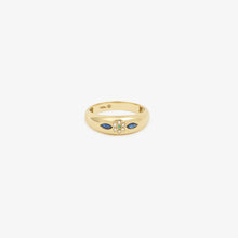 Load image into Gallery viewer, Miniflower Ring blue sapphire salt and pepper diamond emerald Sophie d'Agon face