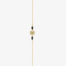 Load image into Gallery viewer, Bracelet Miniflower 1 bleu or jaune, diamants salt and pepper, saphirs bleus et émeraude face