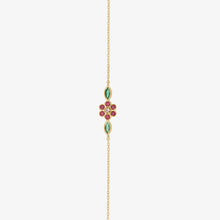 Load image into Gallery viewer, Bracelet Miniflower 1 rouge or jaune, rubis, émeraudes et saphir rose face