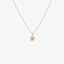 Charger l'image dans la visionneuse de la galerie, Collier Miniflower 1 Brume or jaune, diamants salt and pepper et émeraude face.