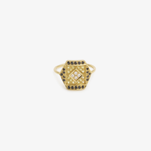 Load image into Gallery viewer, Bague Paloma 1 noire or jaune, diamants noirs, saphirs jaunes et diamants blanc face