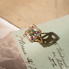 Cargar imagen en el visor de la Galería, Rita bague 4 Pivoine, tsavorites, saphirs roses, diamants blancs