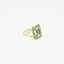 Load image into Gallery viewer, Rita Bague 4 Turquoise, or jaune, turquoises, émeraudes, rubis, diamants salt & pepper, Rita Bague 4 Turquoise, or jaune, turquoises, émeraudes, rubis, diamants salt & pepper, porté 2