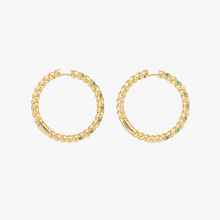 Cargar imagen en el visor de la Galería, Créoles twistés, or jaune 18 carats, émeraudes, profil