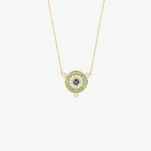 Charger l'image dans la visionneuse de la galerie, Collier Yellowstone 2 Anis, or 18K, émeraudes, diamants blancs, saphir bleu marine, face