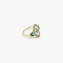 Load image into Gallery viewer, Bague Athéna 2 bleue or jaune, émail, saphirs et émeraudes profil