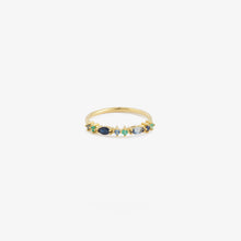 Load image into Gallery viewer, Bague Gaia 2 marine or jaune, saphirs bleus et émeraudes face