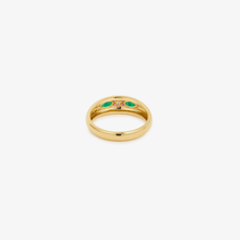 Load image into Gallery viewer, Bague Miniflower, or 18 carats, émeraude, rubis et saphir, dos