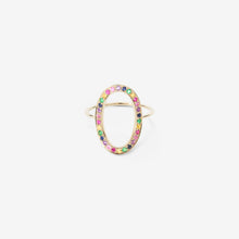 Load image into Gallery viewer, Bague ovale Rainbow, or jaune et saphirs multicolores face