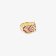 Load image into Gallery viewer, Bague Ani 2 Rose, or jaune, saphirs roses, diamants "salt and pepper", rubis profil
