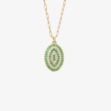 Charger l'image dans la visionneuse de la galerie, Collier Ani 2 Anis en or jaune 18k avec émeraudes et diamants blanc face
