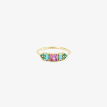 Load image into Gallery viewer, Sophie d'Agon, or jaune 18 carats, Rhodolite, turquoises naturelles, émeraude, face
