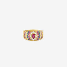 Load image into Gallery viewer, Ani Bague 4 Blush, or jaune 18 carats, saphirs, diamants blancs, spinelle, face 
