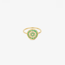 Load image into Gallery viewer, Bague Yellowstone 1 Anis en or 18k avec émeraudes et diamants blancs face
