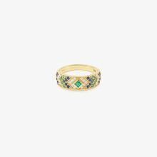 Cargar imagen en el visor de la Galería, Bague Ani 3 Hydra en or 18k avec émeraudes, saphirs bleu, diamants blancs face
