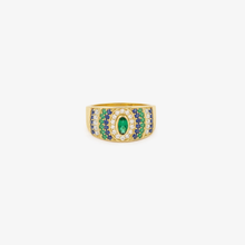 Load image into Gallery viewer, ani bague 4 hydra, émeraudes, saphirs bleus, diamants blancs, or jaune 18 carats, Sophie d'Agon, Face
