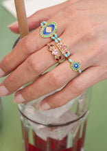 Load image into Gallery viewer, Bague Athéna 2 turquoise or jaune, émail, saphirs, émeraudes et turquoises Sophie d'Agon
