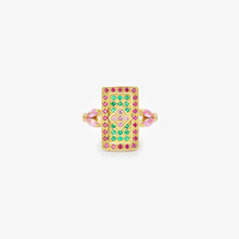 Load image into Gallery viewer, Bague Ava 1 rose or jaune, rubis, émeraudes et saphirs roses face
