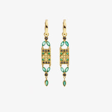 Load image into Gallery viewer, Boucles d'oreilles Ava, or jaune, émeraudes, diamants noirs er saphirs jaunes face
