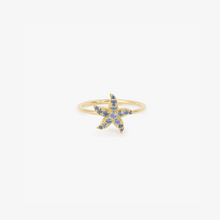 Load image into Gallery viewer, Bague Etoile de Mer, or jaune 18 carats, saphirs bleus, face
