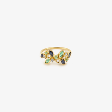 Load image into Gallery viewer, Bague camélia or saphirs bleu emeraude verte sophie d'agon face
