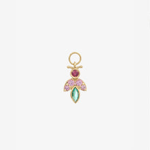 Load image into Gallery viewer, Charm Luciole rose or jaune 18 carats rubis, saphirs roses et émeraude face
