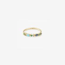 Load image into Gallery viewer, Bague Gaia 2 Bleue avec saphir bleu marine, émeraude, salt &amp; pepper et turquoise face
