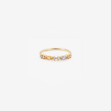 Load image into Gallery viewer, Bague Gaia 2 givre or jaune, saphirs jaunes et bleus, diamants salt and pepper face
