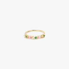 Charger l'image dans la visionneuse de la galerie, Gaia bague 2 Pivoine, tsavorites, diamants blancs, saphirs roses, face
