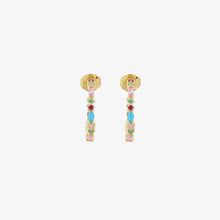 Load image into Gallery viewer, Gaia créoles 1 Turquoise en or 18 carats, turquoise, émeraudes, rubis face
