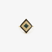 Load image into Gallery viewer, Ginger bague 4 Forêt, émail, saphir, diamants salt &amp; pepper, face
