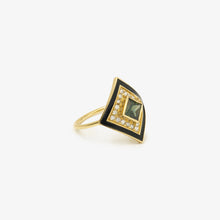 Load image into Gallery viewer, Ginger bague 4 Forêt, émail, saphir, diamants salt &amp; pepper, profil
