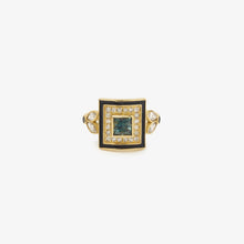 Load image into Gallery viewer, Ginger bague 5 forêt, émail, saphir, diamants salt &amp; pepper, diamants noirs, face 
