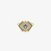 Load image into Gallery viewer, Ginger bague 6 bleue, or jaune, saphir bleu, diamant, saphir vert face
