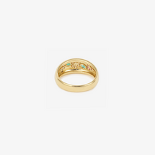 Load image into Gallery viewer, Maxiflower Bague Crocus en or jaune 18 carats avec éméraudes, saphirs roses, rubis, saphirs bleus et saphir jaune dos
